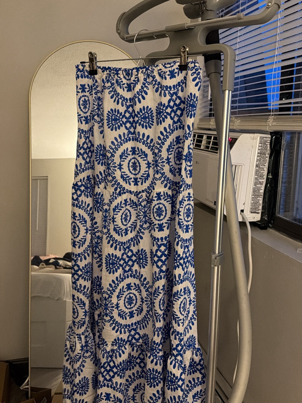 Blue and White Patterned Maxi Skirt